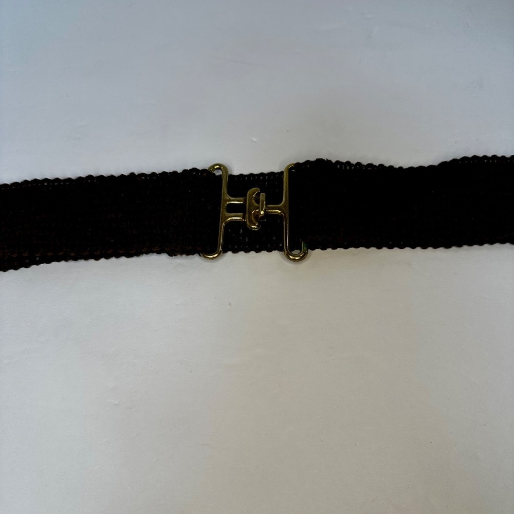 Vintage Brown Wide Elastic Belt Gold H Hook Buckle 39–40” - Picture 2 of 4